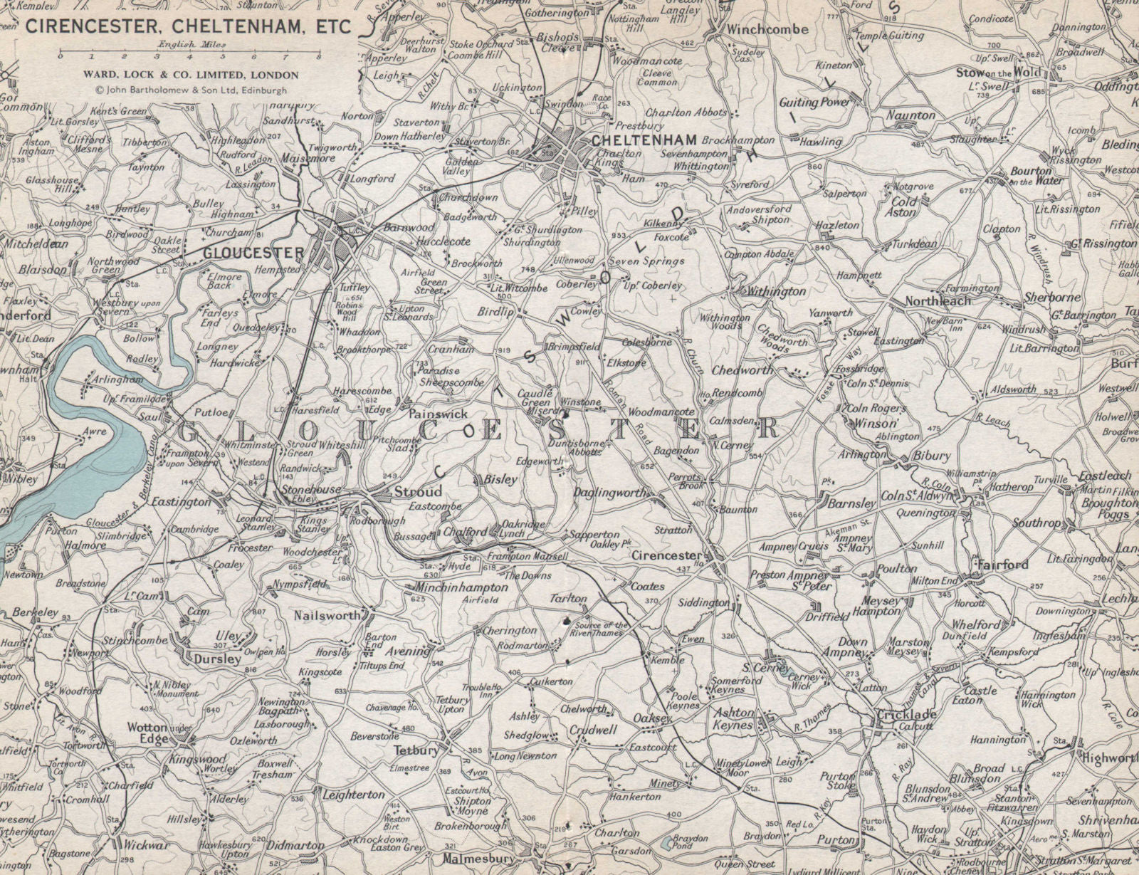 COTSWOLDS Cirencester Cheltenham Stow Bibury Gloucestershire. WARD LOCK 1967 map